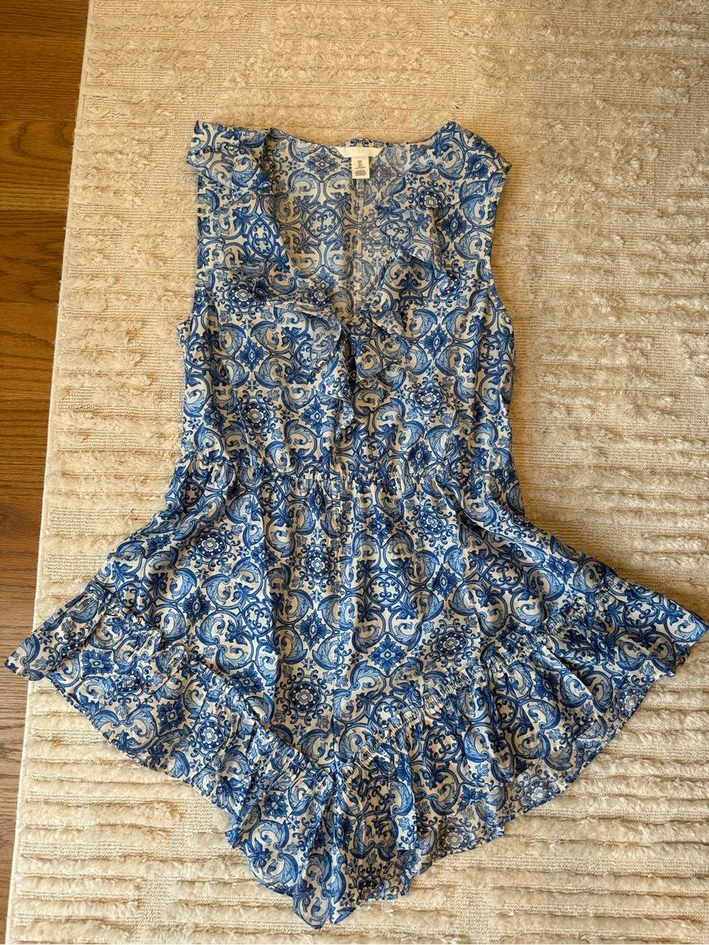 H&M Blue & White Ruffle Romper | Size Large | New Without Tags - Picture 6 of 7